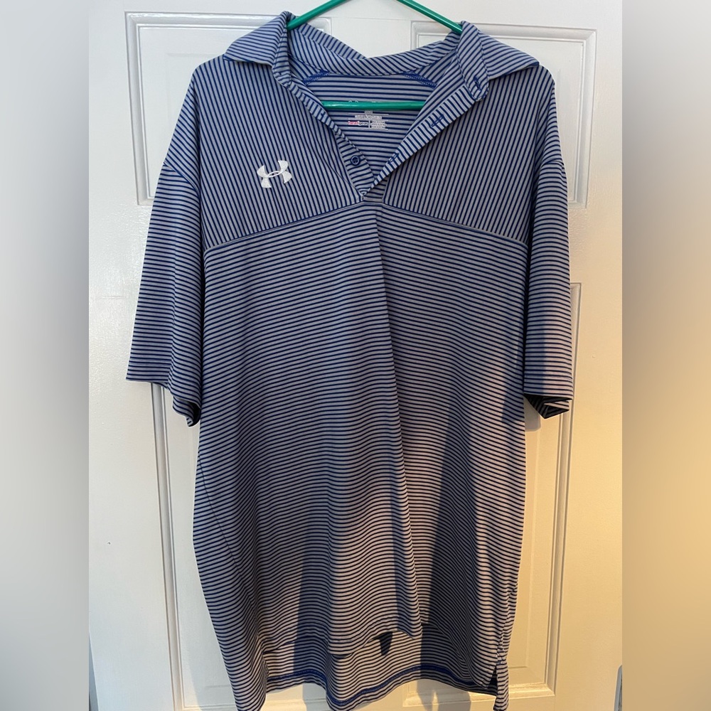 Under Armour Blue and Grey Striped Polo